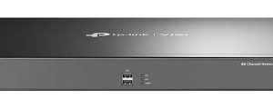 Front view of a dark gray, rack-mountable video receiver with two USB ports and status LEDs visible on the front panel, labeled HD Channel Video Receiver on the right side.